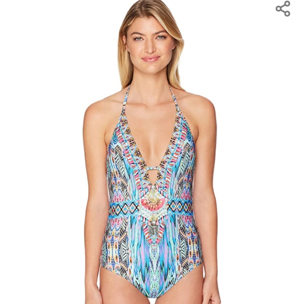 Laundry By Shelli Segal Multicolor Plunge One-Piece Swimsuit